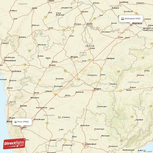 Allahabad - Pune direct flight map