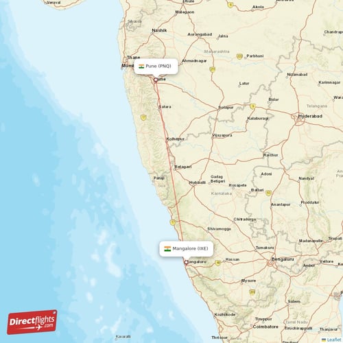 Mangalore - Pune direct flight map