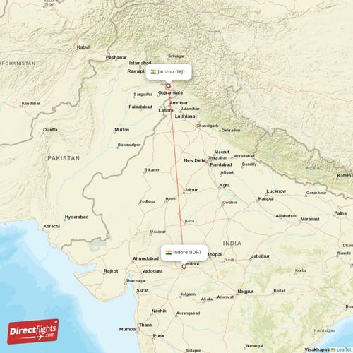 Jammu - Indore direct flight map