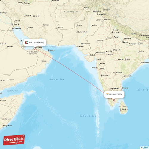 Madurai - Abu Dhabi direct flight map