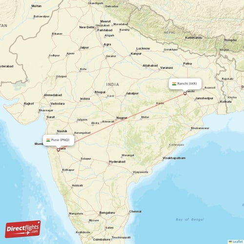 Ranchi - Pune direct flight map