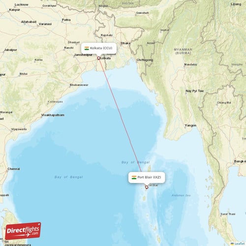 Port Blair - Kolkata direct flight map