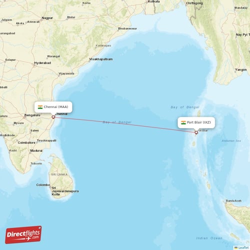 Port Blair - Chennai direct flight map