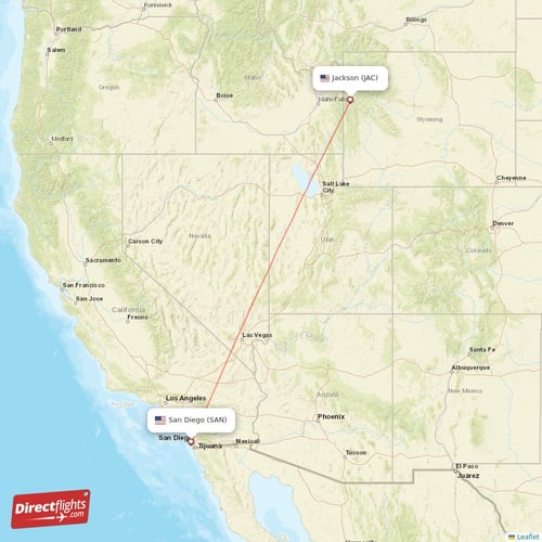 Jackson - San Diego direct flight map