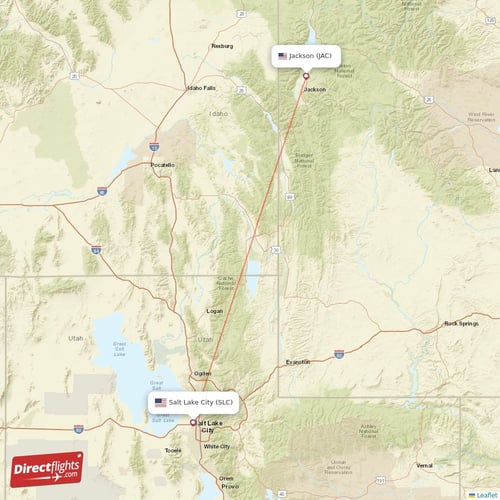 Jackson - Salt Lake City direct flight map