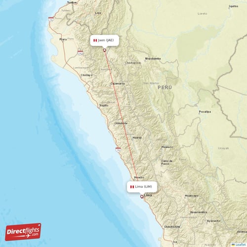 Jaen - Lima direct flight map