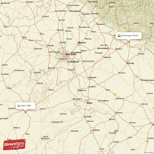 Jaipur - Pantnagar direct flight map