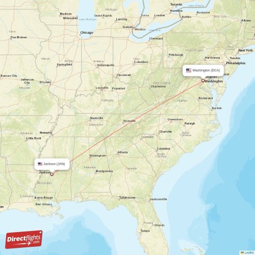 Jackson Direct Flight Map Direct flights from Jackson to Washington (JAN-DCA) - Directflights.com