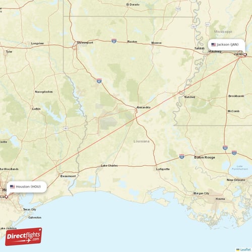 Jackson - Houston direct flight map