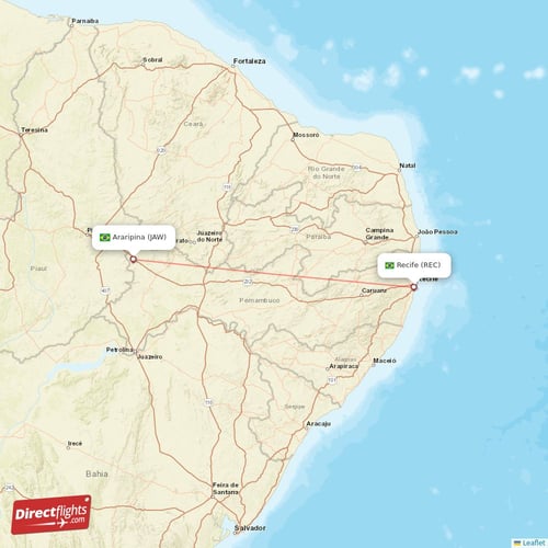 Araripina - Recife direct flight map