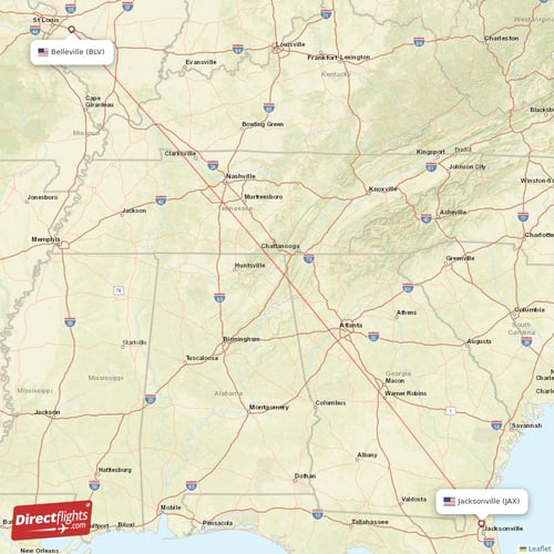 Jacksonville - Belleville direct flight map