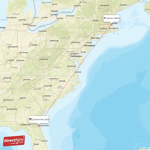 Jacksonville - Boston direct flight map