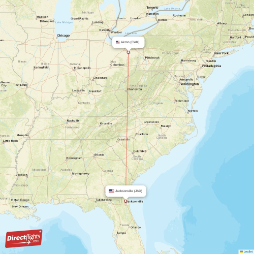 Jacksonville - Akron direct flight map