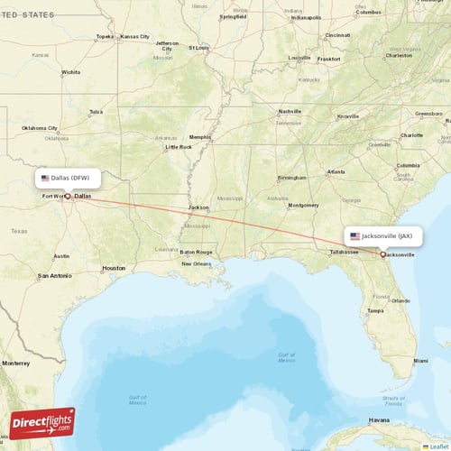 Jacksonville - Dallas direct flight map