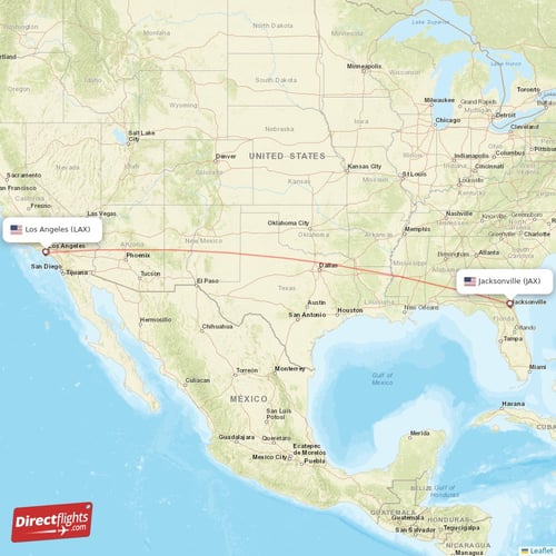 Jacksonville - Los Angeles direct flight map