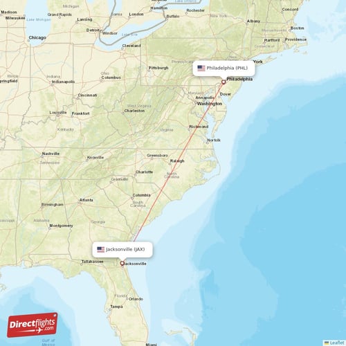Jacksonville - Philadelphia direct flight map