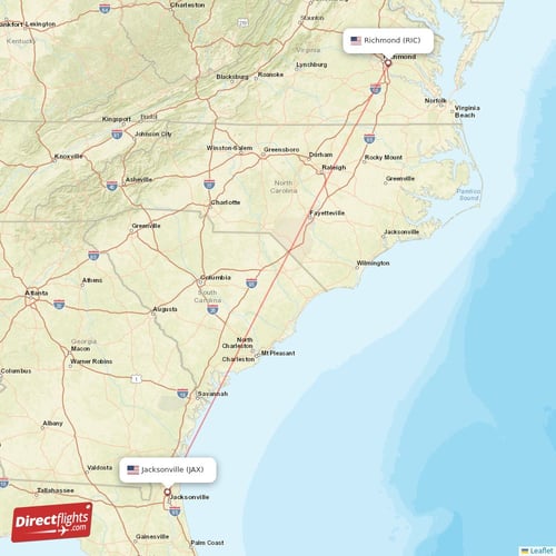 Jacksonville - Richmond direct flight map