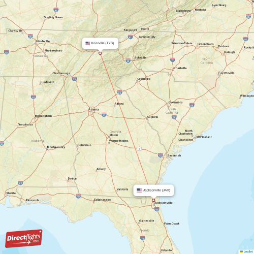 Jacksonville - Knoxville direct flight map