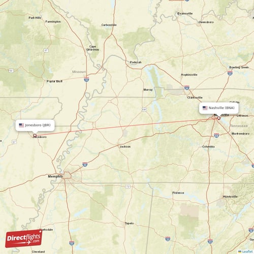 Jonesboro - Nashville direct flight map