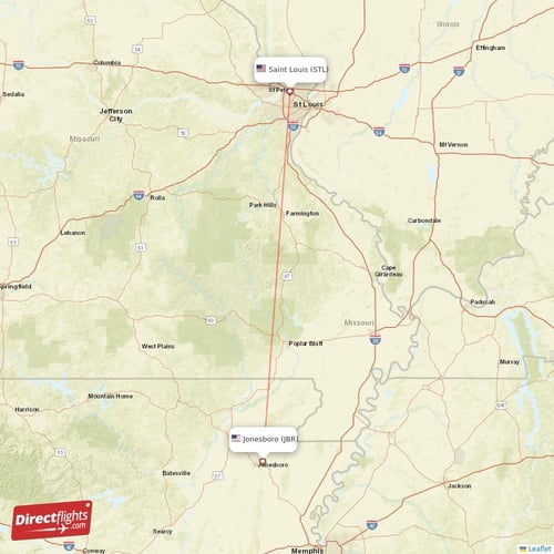 Jonesboro - Saint Louis direct flight map