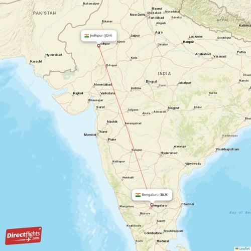 Jodhpur - Bengaluru direct flight map