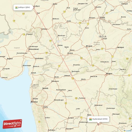 Jodhpur - Hyderabad direct flight map