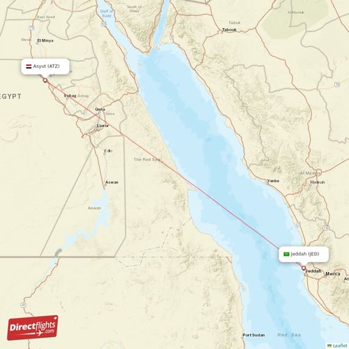 Jeddah - Asyut direct flight map