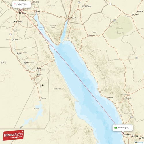 Jeddah - Cairo direct flight map