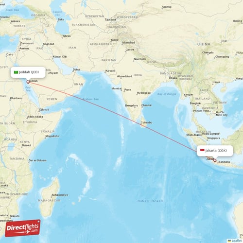 Jeddah - Jakarta direct flight map