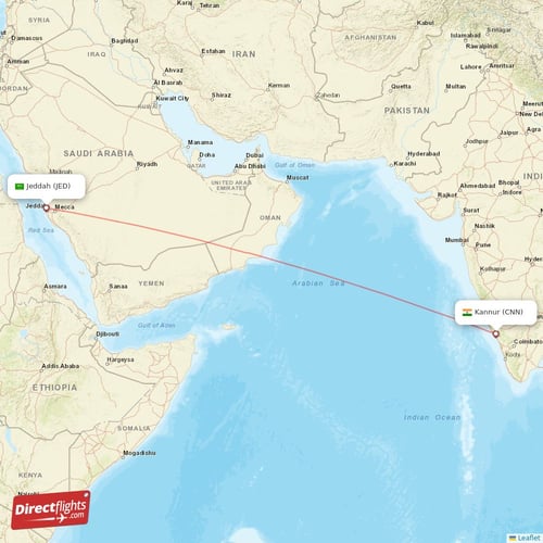 Jeddah - Kannur direct flight map