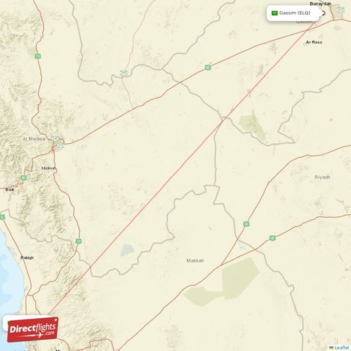 Jeddah - Gassim direct flight map