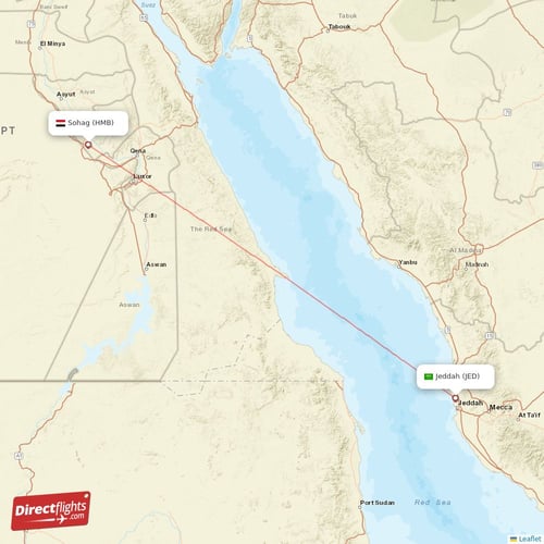 Jeddah - Sohag direct flight map