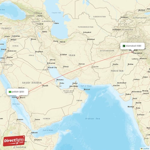 Jeddah - Islamabad direct flight map