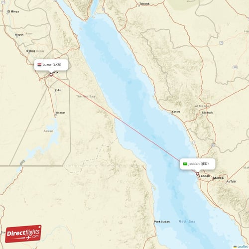 Jeddah - Luxor direct flight map