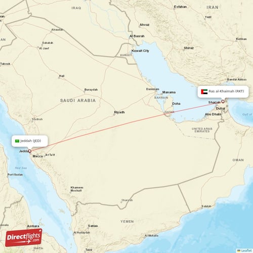 Jeddah - Ras al-Khaimah direct flight map