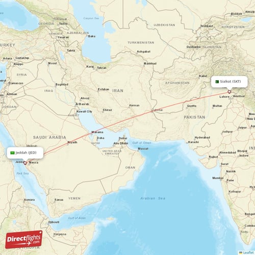 Jeddah - Sialkot direct flight map