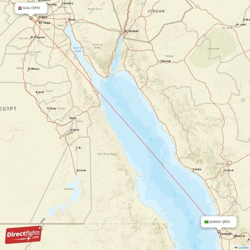 Jeddah - Giza direct flight map