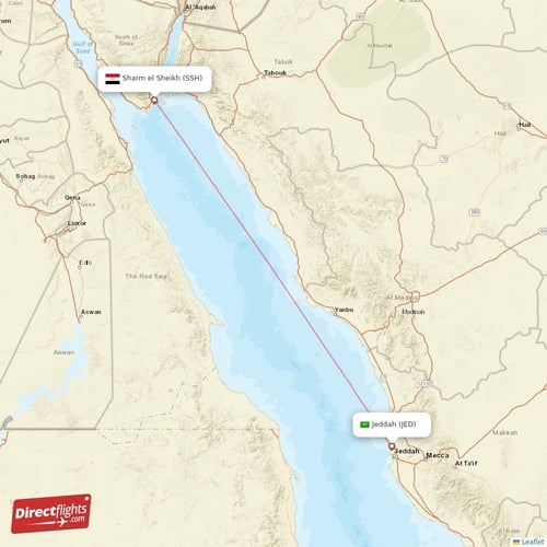 Jeddah - Sharm el Sheikh direct flight map