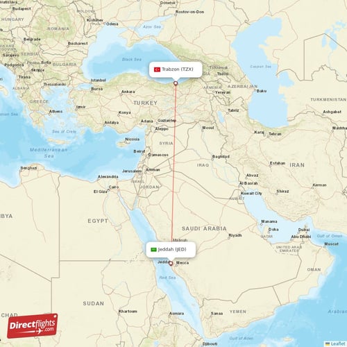 Jeddah - Trabzon direct flight map