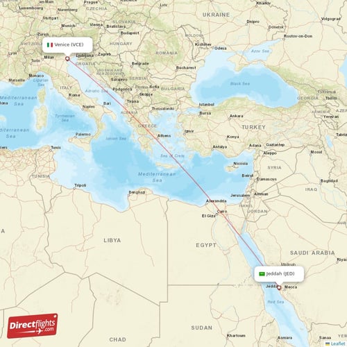 Jeddah - Venice direct flight map