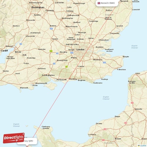 Jersey - Norwich direct flight map