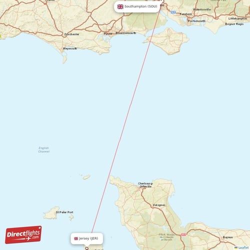 Jersey - Southampton direct flight map