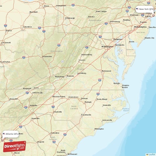New York - Atlanta direct flight map