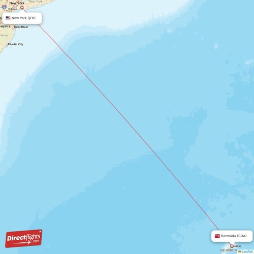 New York - Bermuda direct flight map