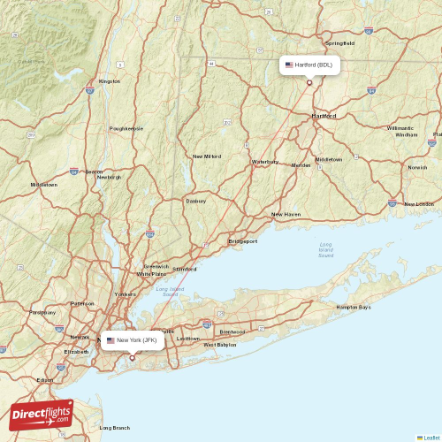 New York - Hartford direct flight map