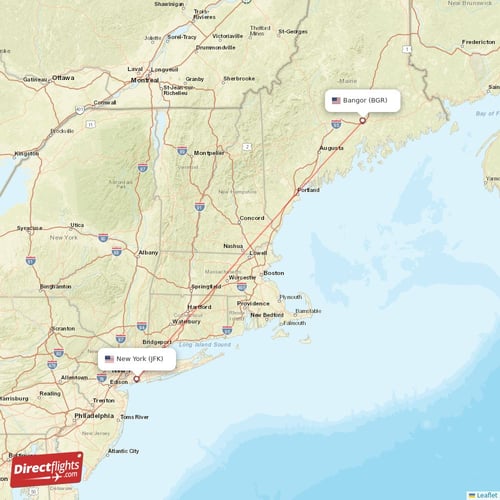 New York - Bangor direct flight map