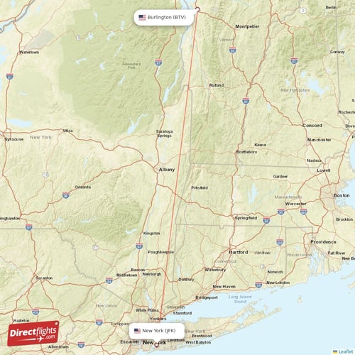 New York - Burlington direct flight map