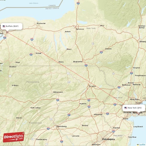New York - Buffalo direct flight map
