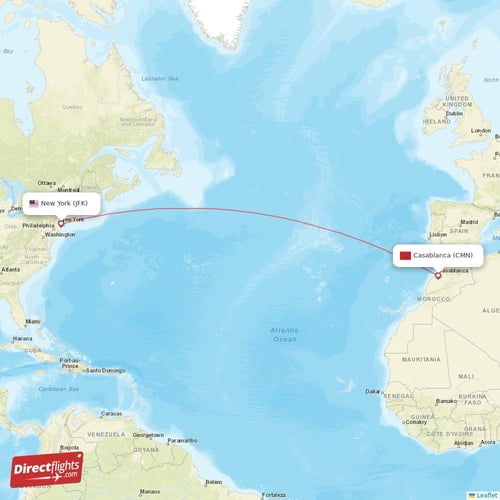 New York - Casablanca direct flight map