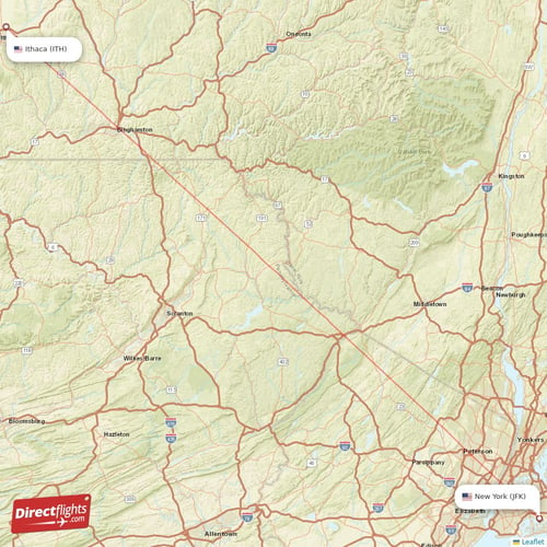 New York - Ithaca direct flight map